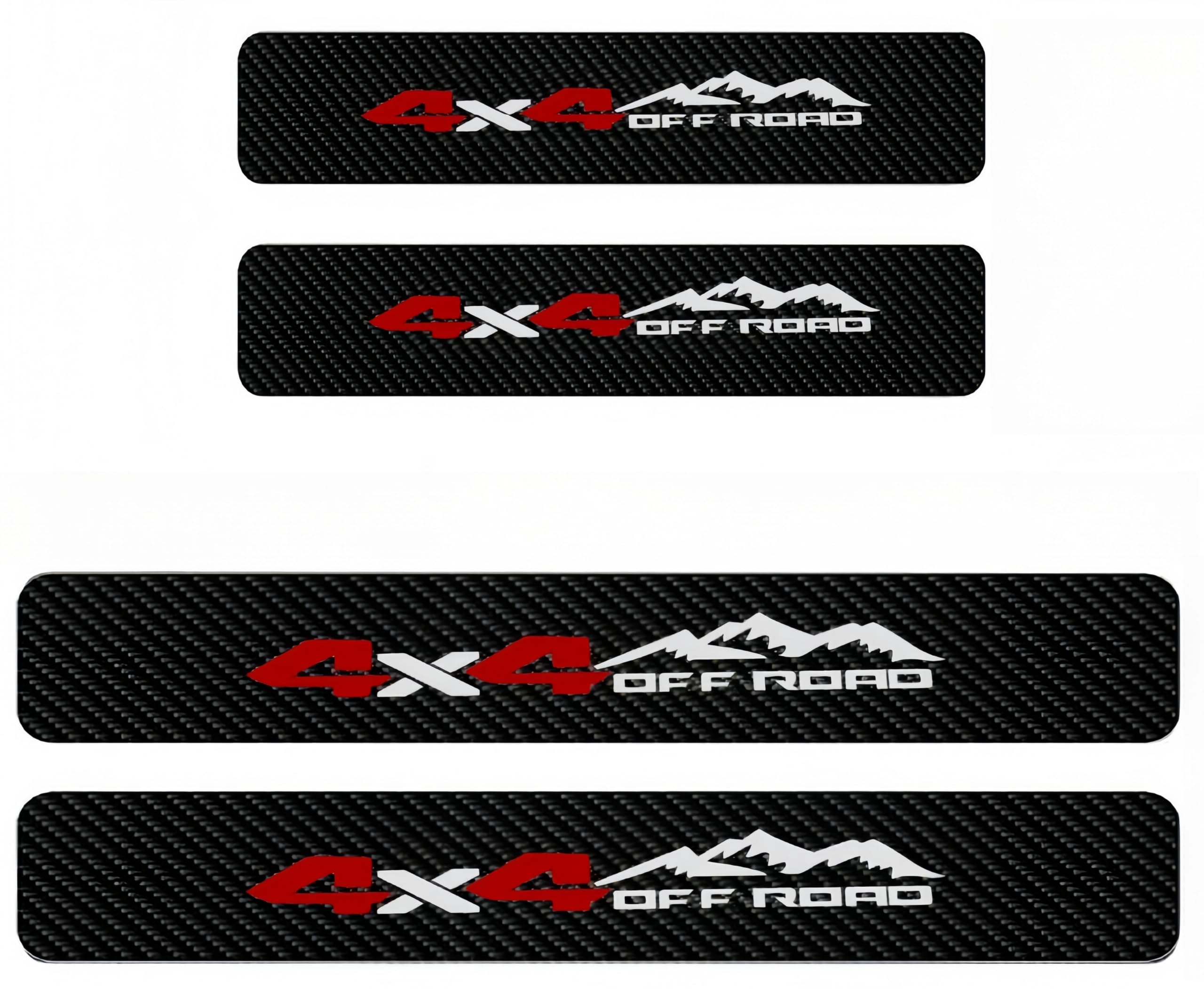 4PCS Tri-Color 4x4 Mountain Off-Road Door Sill Fiber Style Sticker Enhances The Rugged Look of Your Vehicle Door Entrance Protection Decorative Accessory (4Red)