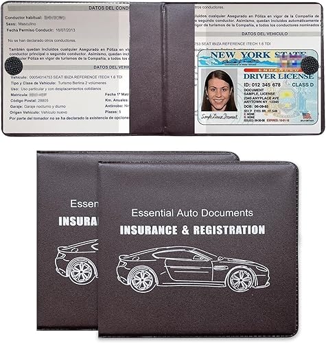 Soporte para registro y seguro de automóvil, paquete de 2 organizadores de documentos esenciales de alta calidad con cierre de velcro fuerte,