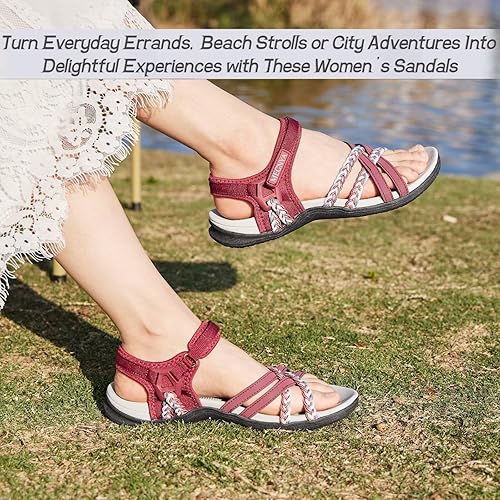 Miniatura 5 de MEGNYA Sandalias de senderismo para mujer, soporte de arco, cómodas sandalias para caminar, correa de , sandalias deportivas ligeras