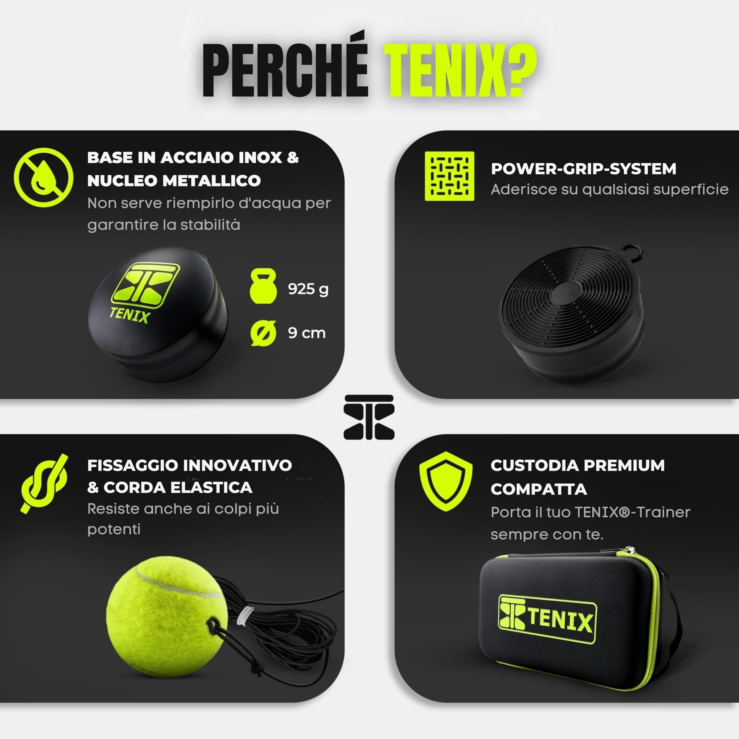 TENIX Tennis Trainer [with Power-Grip-System] Solo Tennis Training for Children and Adults | Play in the Garden, Park or on the Field | Your Pocket Tennis Trainer with Infinite Bounce! - 3