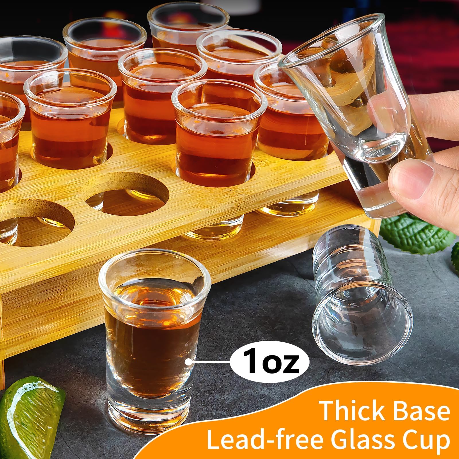 Juego de 12 vasos de chupito para servir de 30 ml, base gruesa con soporte organizador para tequila, fiesta, club, bar, hogar, restaurante, cocina, cristalería, regalo de degustación de bebidas