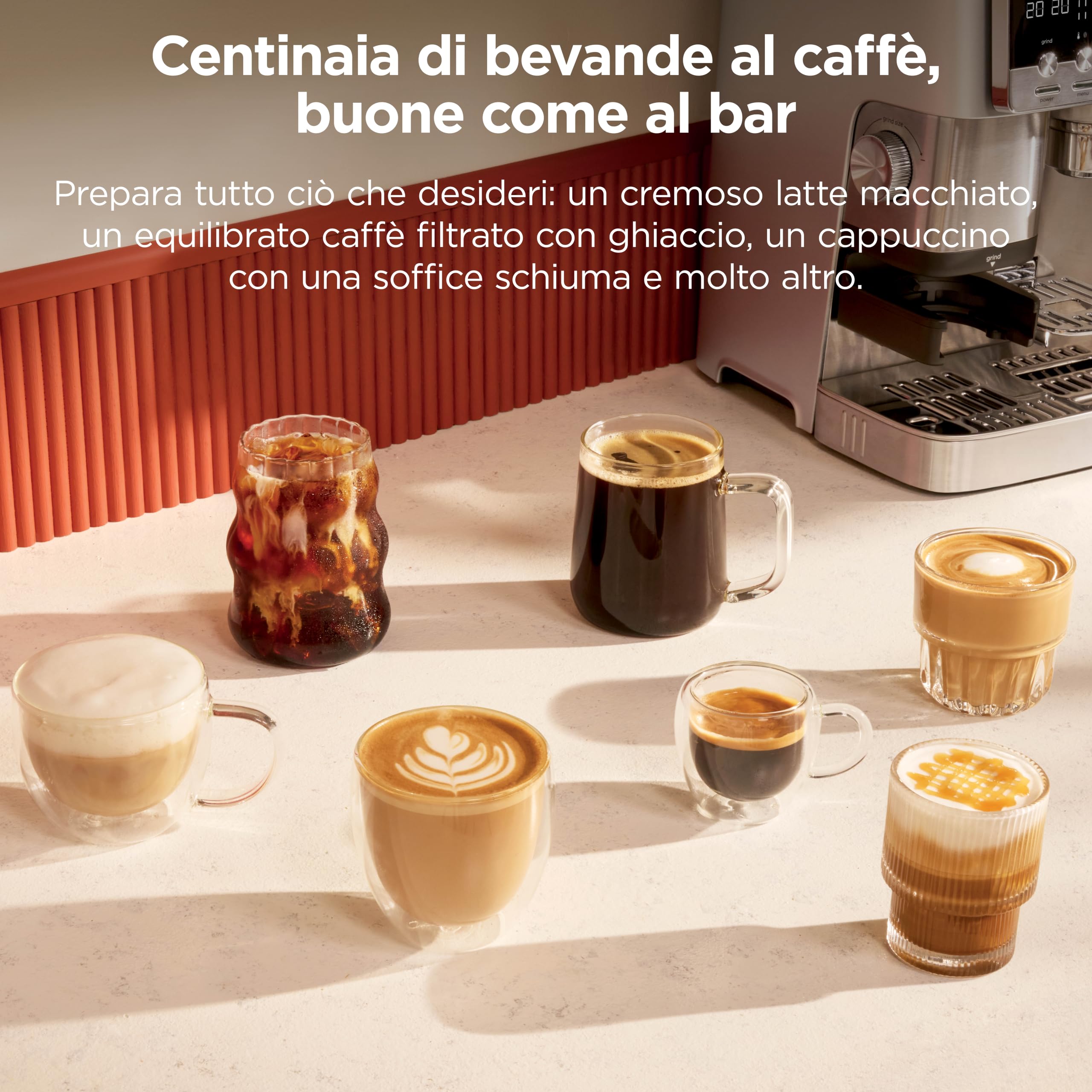 Ninja Luxe Café Mini 2-in-1, Macchina da caffè filtro ed espresso con macinacaffè integrato e montalatte automatico ES351EU