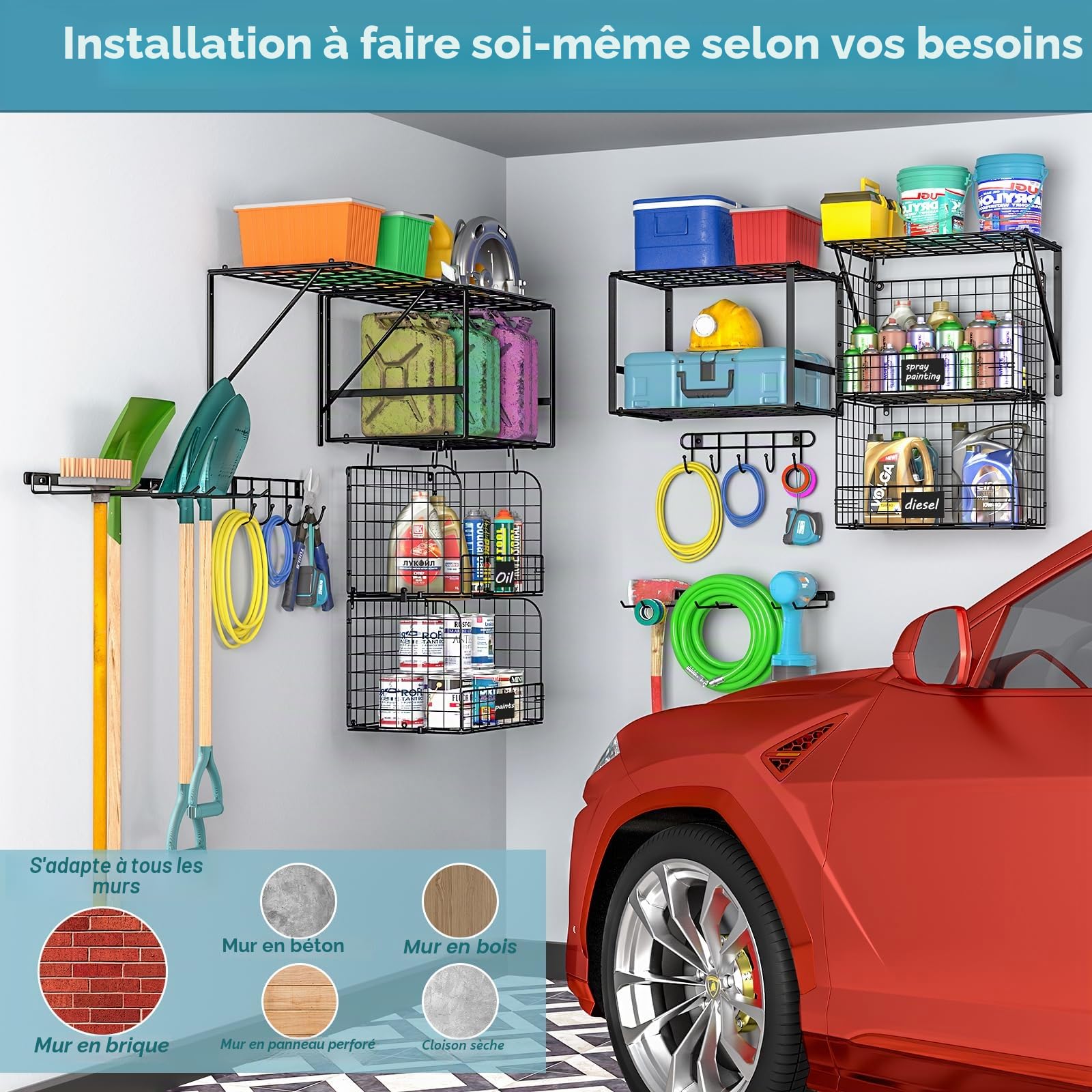 ThreeHio Support mural pour rangement de garage