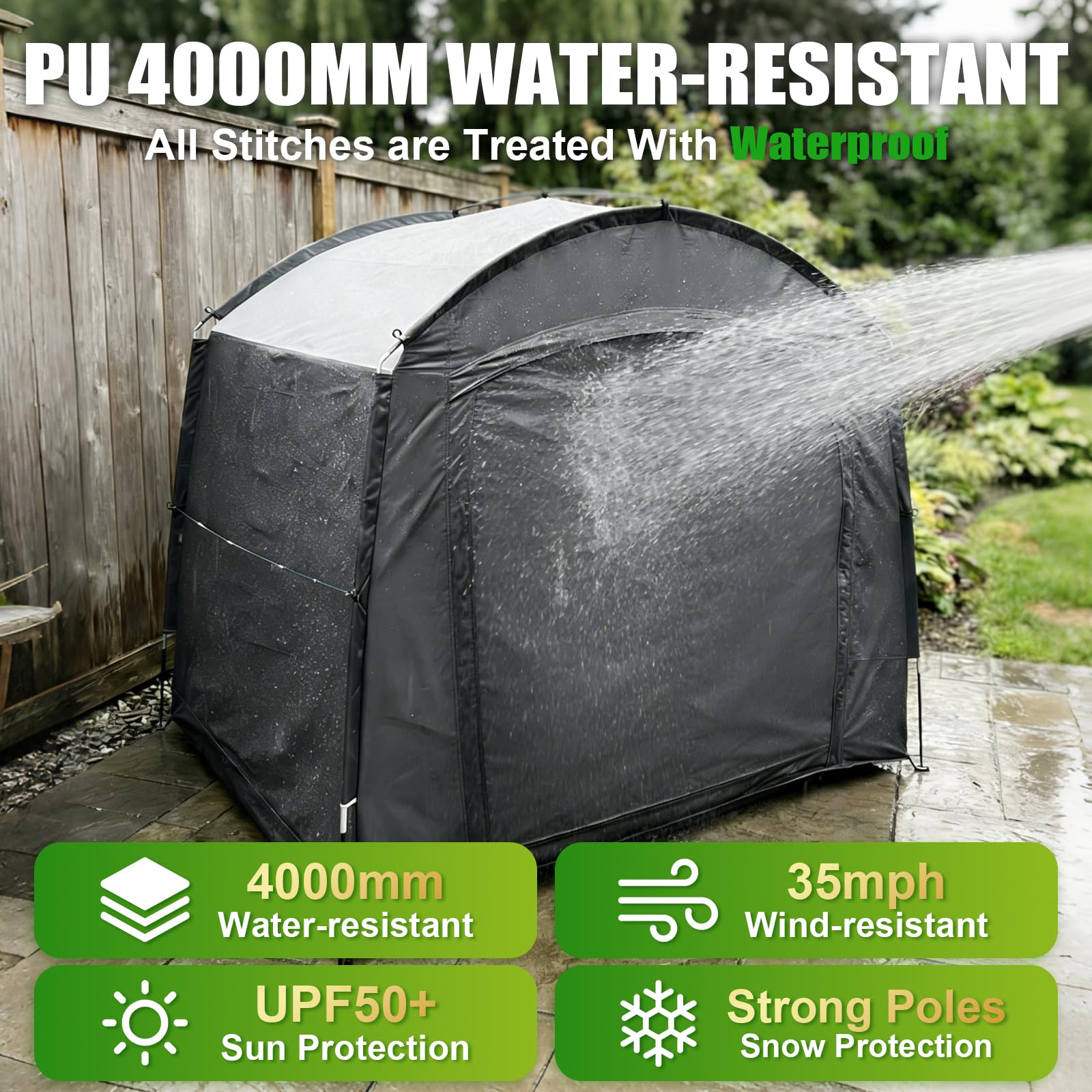Tenda di Stoccaggio per 1-5 Biciclette Impermeabile Portatile da Esterno， Copertura Garage Oxford 210D con Finestra Ventilata, per Moto, Tosaerba e Attrezzi da Giardino, Nero