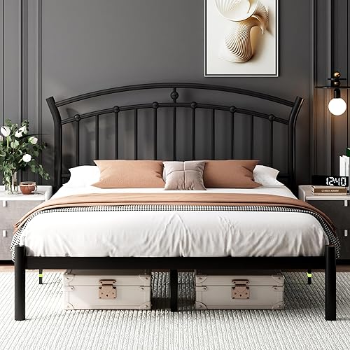 Feonase - Estructura de cama completa en negro, estructura de cama de metal resistente con 13 láminas de acero endurecido, almacenamiento de 12