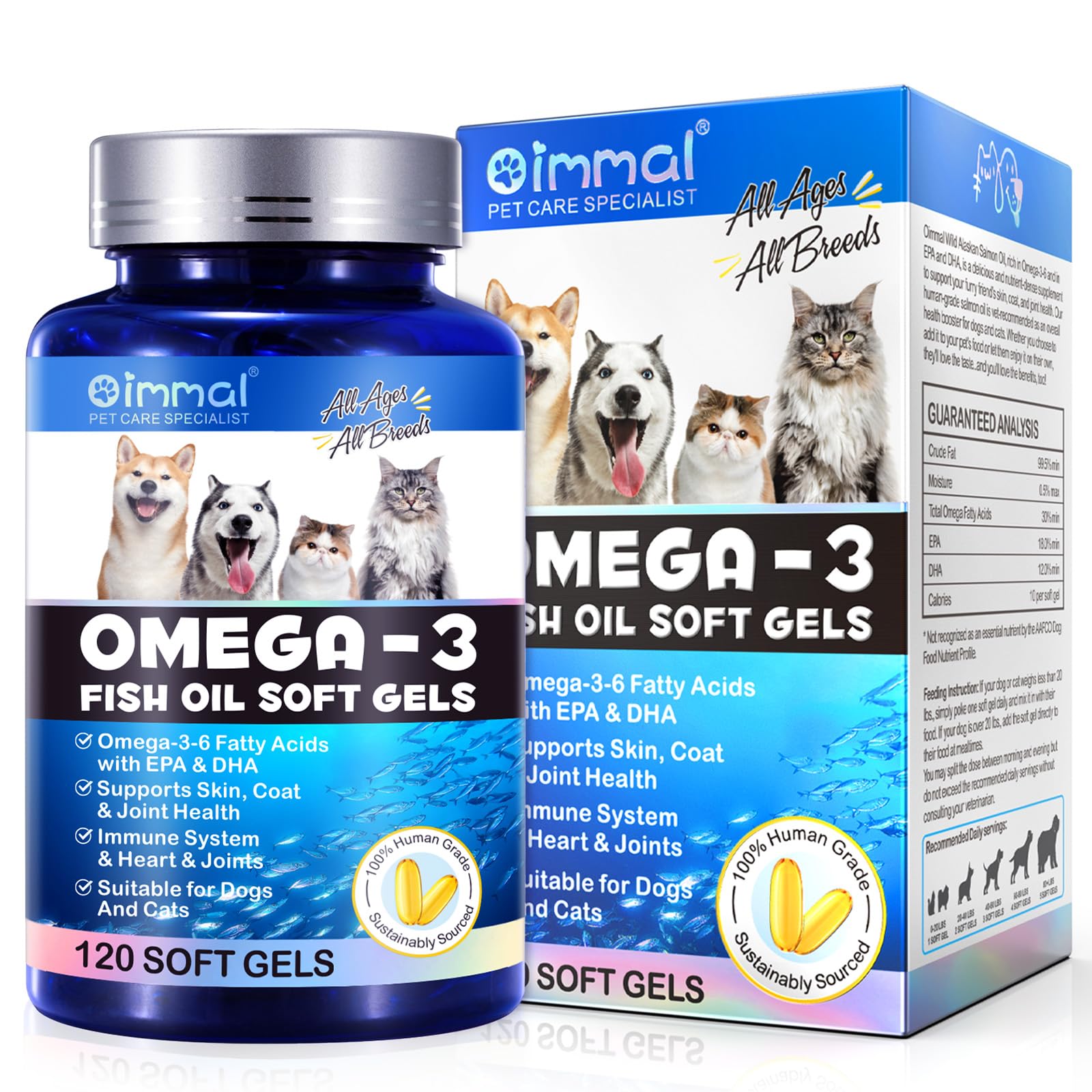 Omega 3 Fish Oil for Dogs - Salmon Oil for Dogs - Omega 3 Fish Oil Soft Gels for Dogs & Cats‘s Skin, Joints and Coat, Pet Salmon Fish Oil Soft Gels for Dogs & Cats (120PCS)