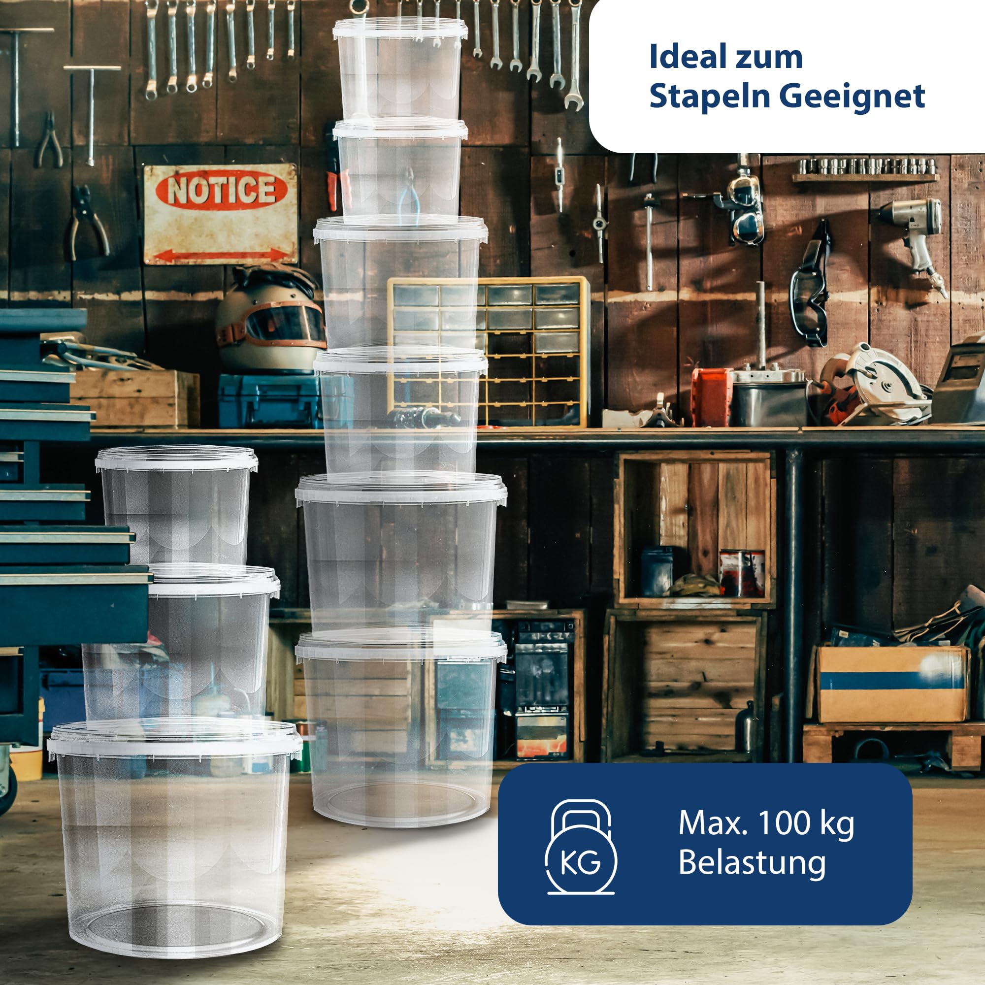 MIG Transparente Eimer mit Deckel 5L - 5X 5L Luftdicht & Lebensmittelecht Plastikeimer mit Deckel - Stapelbare Kleine Eimer für Haushalt & Industrie -Ideal Kübel mit Deckel zum Einlegen & Lagern