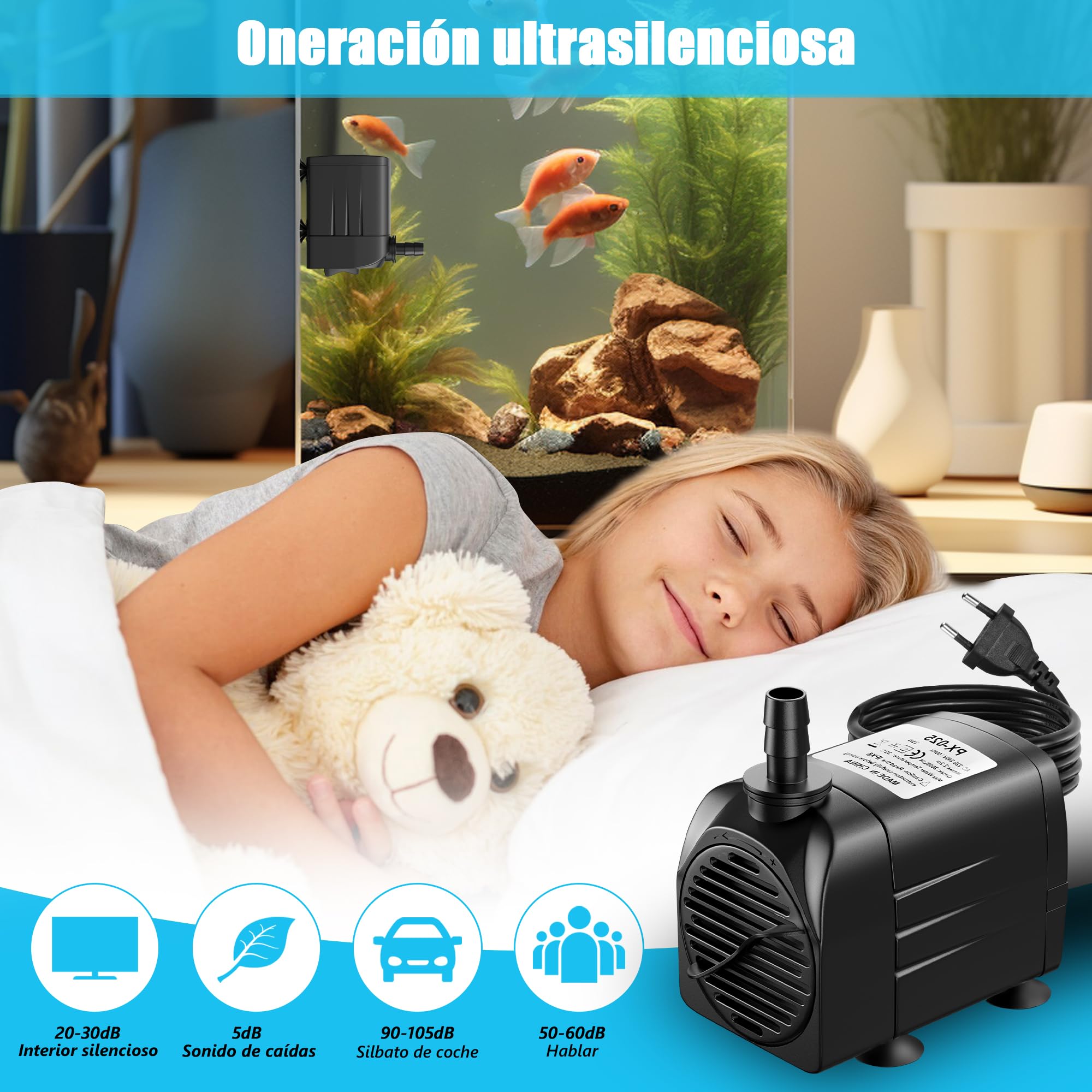 LNICEZ Bomba de Agua 25W/2000L/H para Acuario y Fuente de Estanque - Altura Máxima 2.2m, Sumergible — view 3