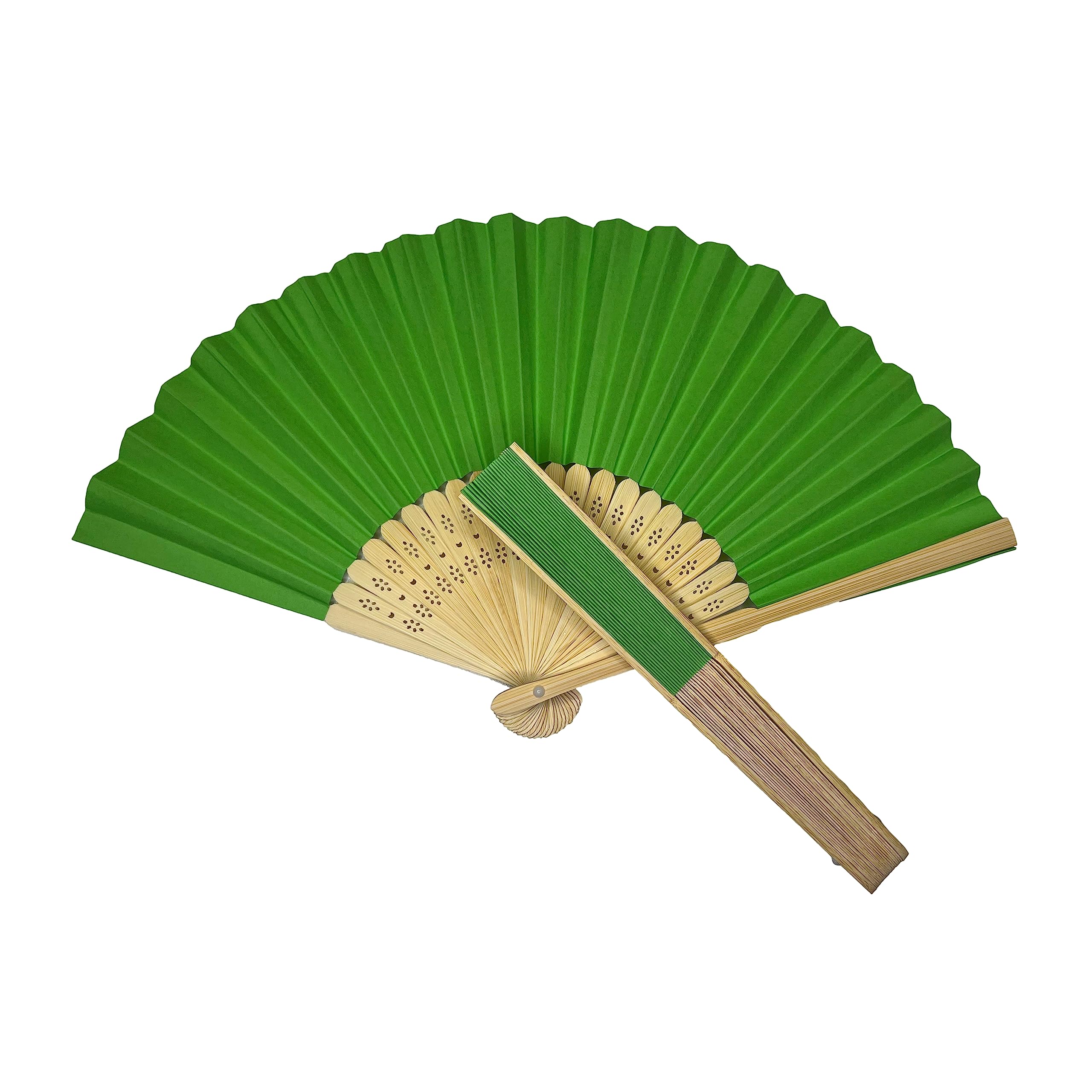 Parev Green Paper Foldable Hand Held Bamboo Wooden Fan