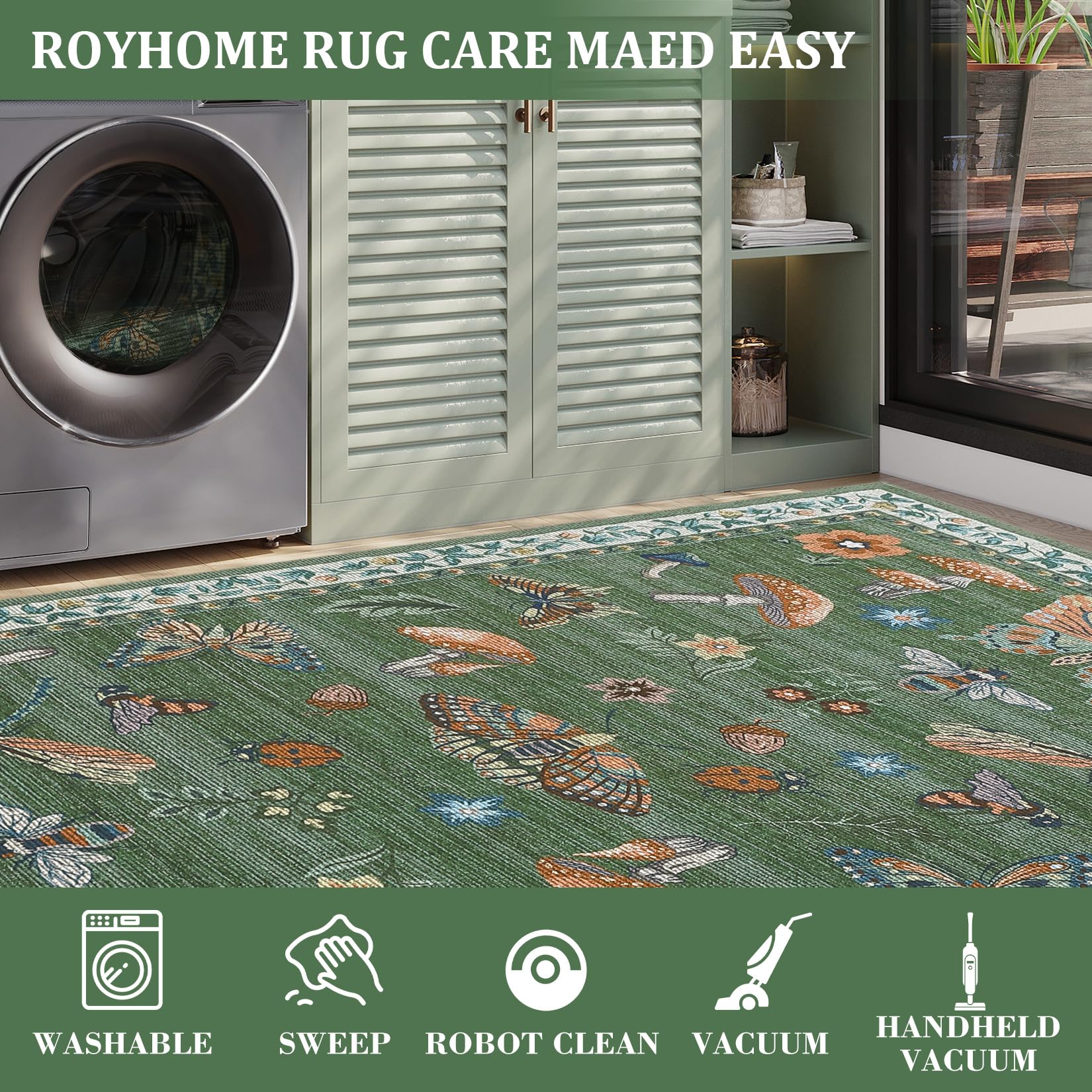 Snapklik.com : ROYHOME Mushroom Washable Rug 5x7 Area Rugs For Living ...