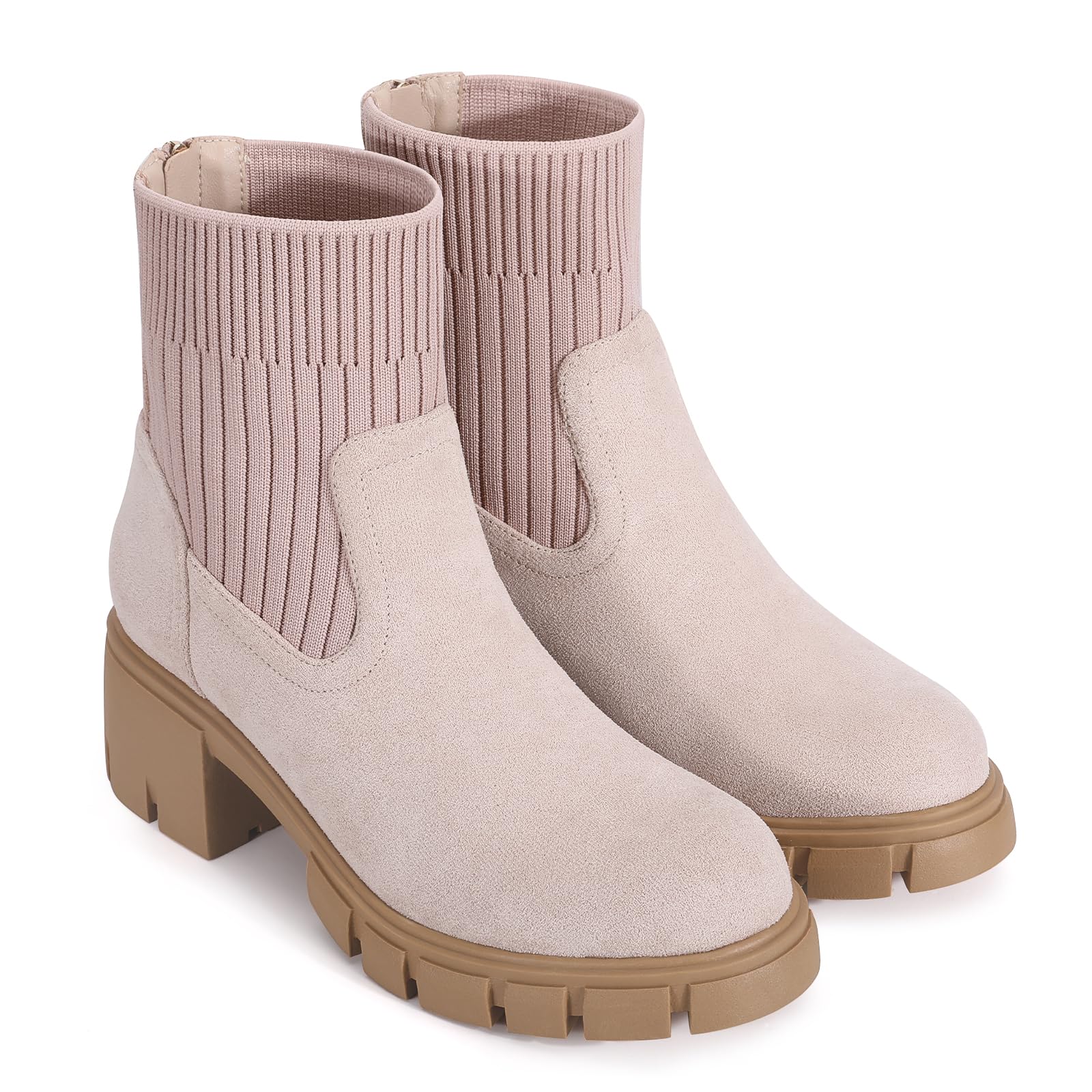 Zelaprox Womens Platform Chelsea Ankle Boots Low Chunky Heel Lug Sole Boots Fashion Back Zipper Mid Calf Booties