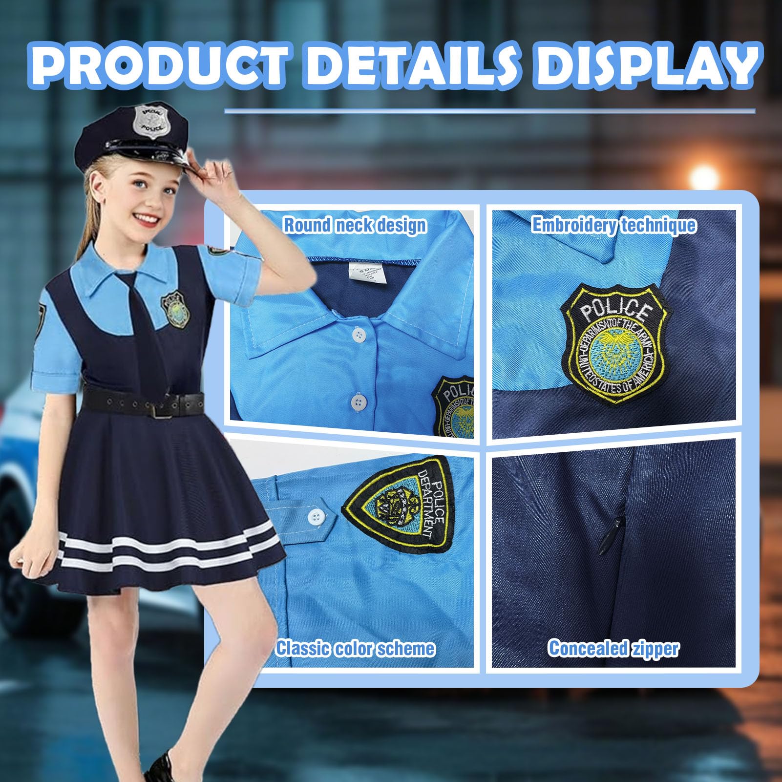 Costume da polizia, per bambini, per carnevale, Halloween, cosplay