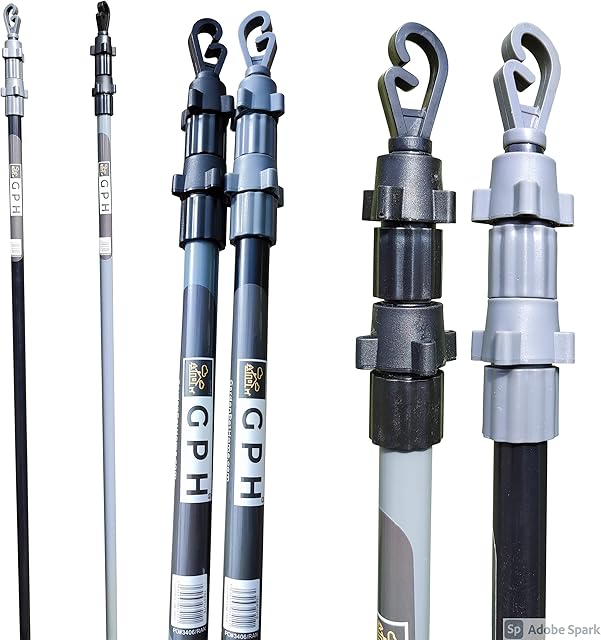 3 metre 3 pole Heavy Duty Metal Telescopic Double Extendable Home Garden Washing Line Clothes Laundry Support Pole Props Outdoor Indoor Airer Rope String Extenedable from 1.1 to 3M (Grey, 2)