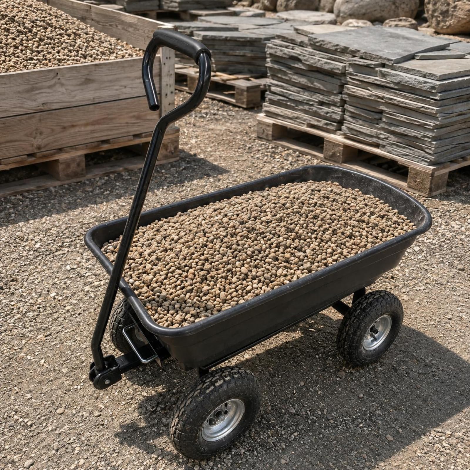 Carrello da Giardino a 4 Ruote Perni Delle Ruote Metallici Carrello con Vasca Aperta Resistente per Cortile, Tc1002-1