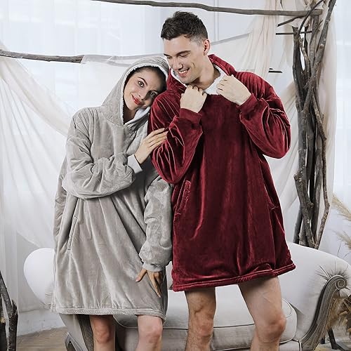 Miniatura 7 de AmyHomie - Sudadera tipo manta con capucha de Sherpa, tamaño grande, manta con bolsillos para adultos, niños y adolescentes