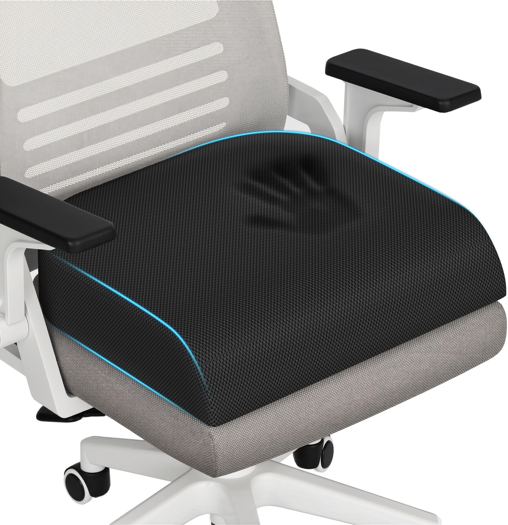 TranquilRelax XLarge Seat Cushion，Soft Foam Cushion for Long Sitting Hours on Office Chair, Home & Car, Non-Slip Chair Pad for Relieving Back & Sciatica & Hip & Coccyx Pain (Black)