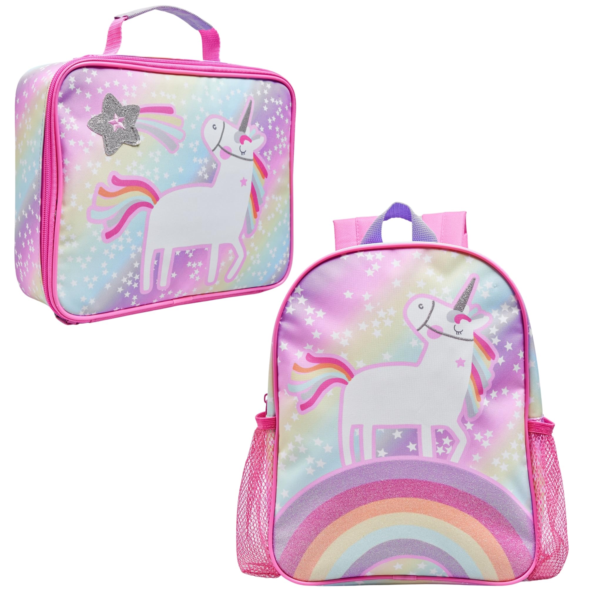 Unicorn Backpack & Lunch Bag Bundle - Pink School Backpack Set with Rainbow Lunch Bag