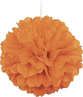 Orange Solid Hanging Tissue Pom Pom - 16" (1 Count) - Vibrant Paper Decor For Parties, Celebrations & Events