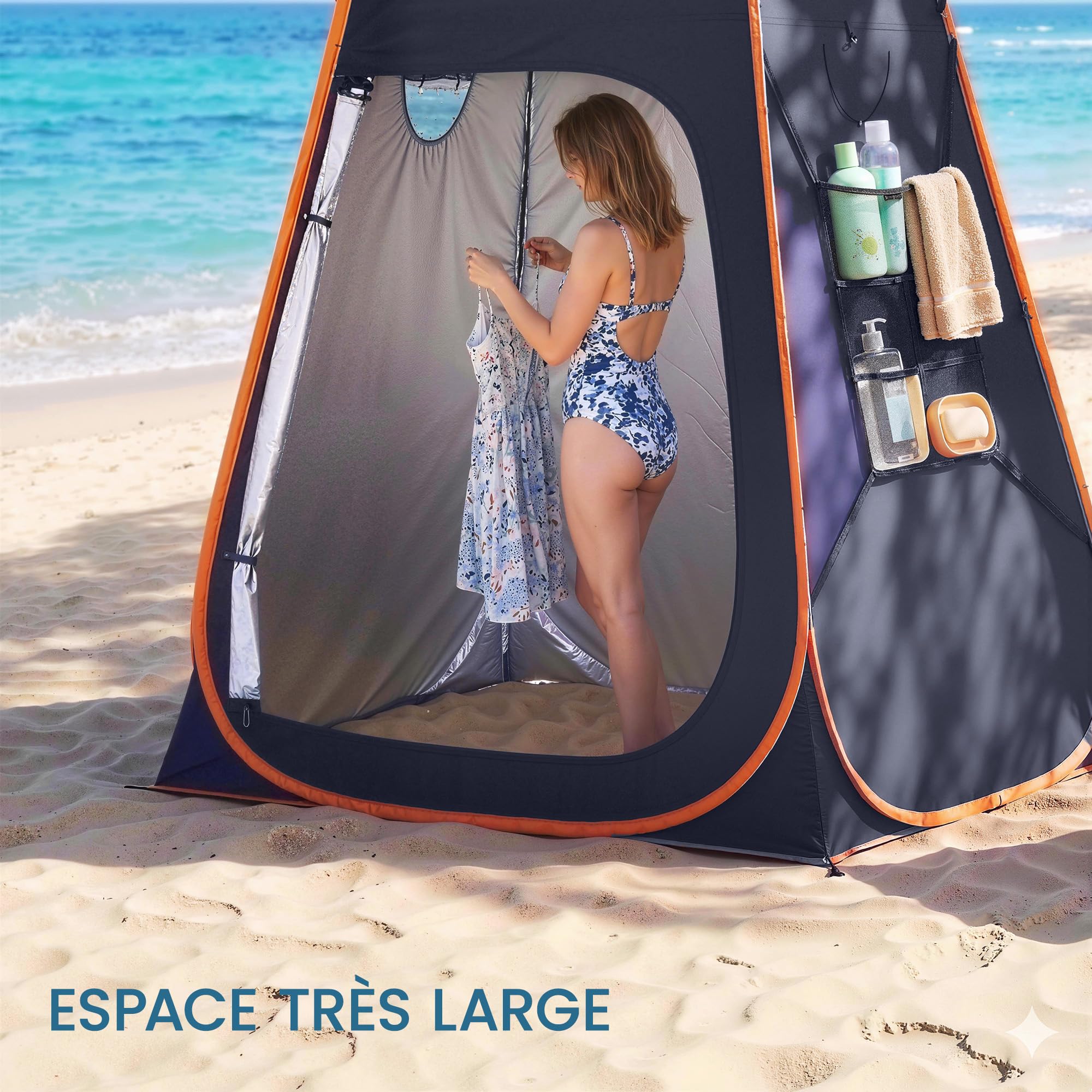 Outsunny Tente de Douche Portable Pop Up Toilette Tente de Camping Pliable vestiaire Cabine de Changement Vêtement Extérieure Intérieure Toit Amovible Poche Sac 152 x 152 x 200 cm Bleu foncé