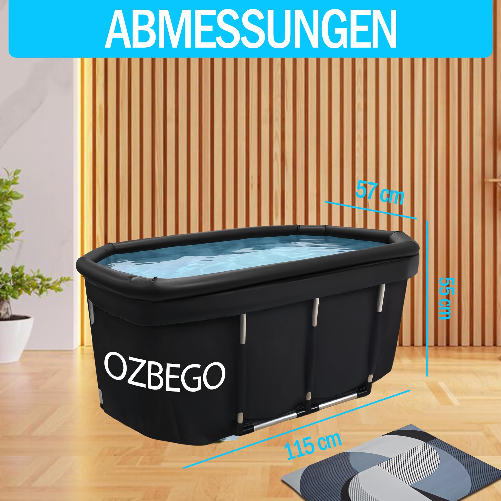 Eiswanne XL Tauchbecken Eisbad Set mit Deckel Tasche Luftringabdeckung Badewanne für Erwachsene Ice Bath Zubehör Eisbaden Tonne Outdoor Eistonne Mobile Badewanne