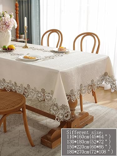 Miniatura 4 de QWINEE 1Pc Flower Embroidered Tablecloth,Rectangular European Style Polyester Multifunctional Decorative Table Cover for Dining Table,