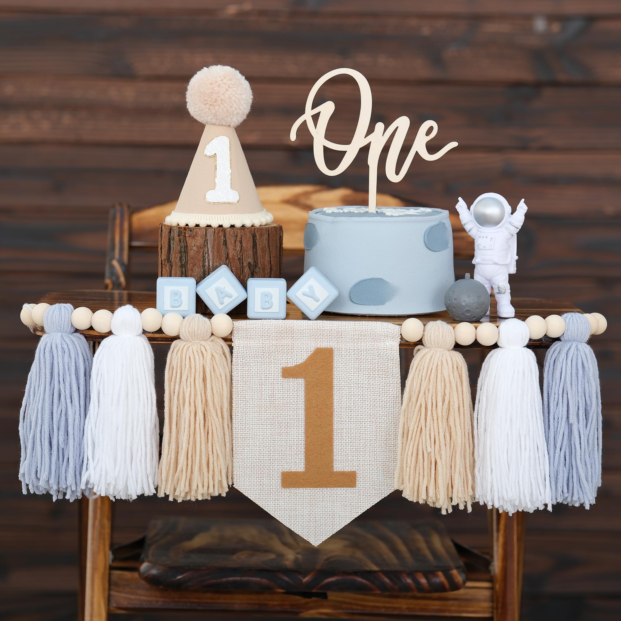 First Birthday High Chair Banner Decorations For Boy 1st Birthday Hat With One Cake Topper Photo Backdrop