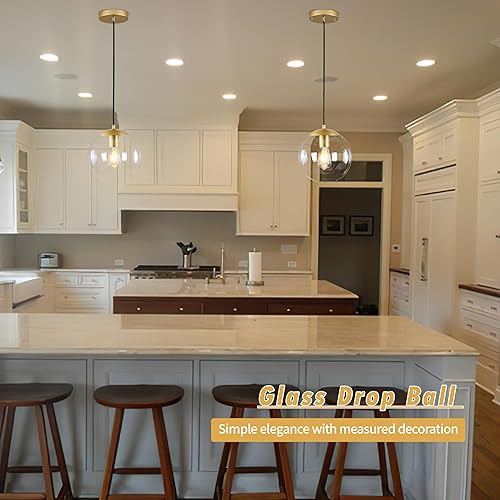 Miniatura 2 de KoKo&Yukina Lámpara colgante de globo dorada de 10 pulgadas, lámpara colgante de globo de vidrio de mediados de siglo, lámpara moderna de mediados
