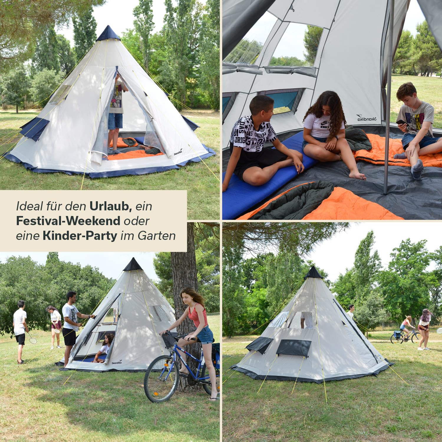 Skandika Tipi Goathi 6/10 Personen Zelt Outdoor | Campingzelt, wasserfest, eingenähter Zeltboden, Moskitonetz, über 2,5 m Stehhöhe, 3000 mm Wassersäule | Festivalzelt, Glamping