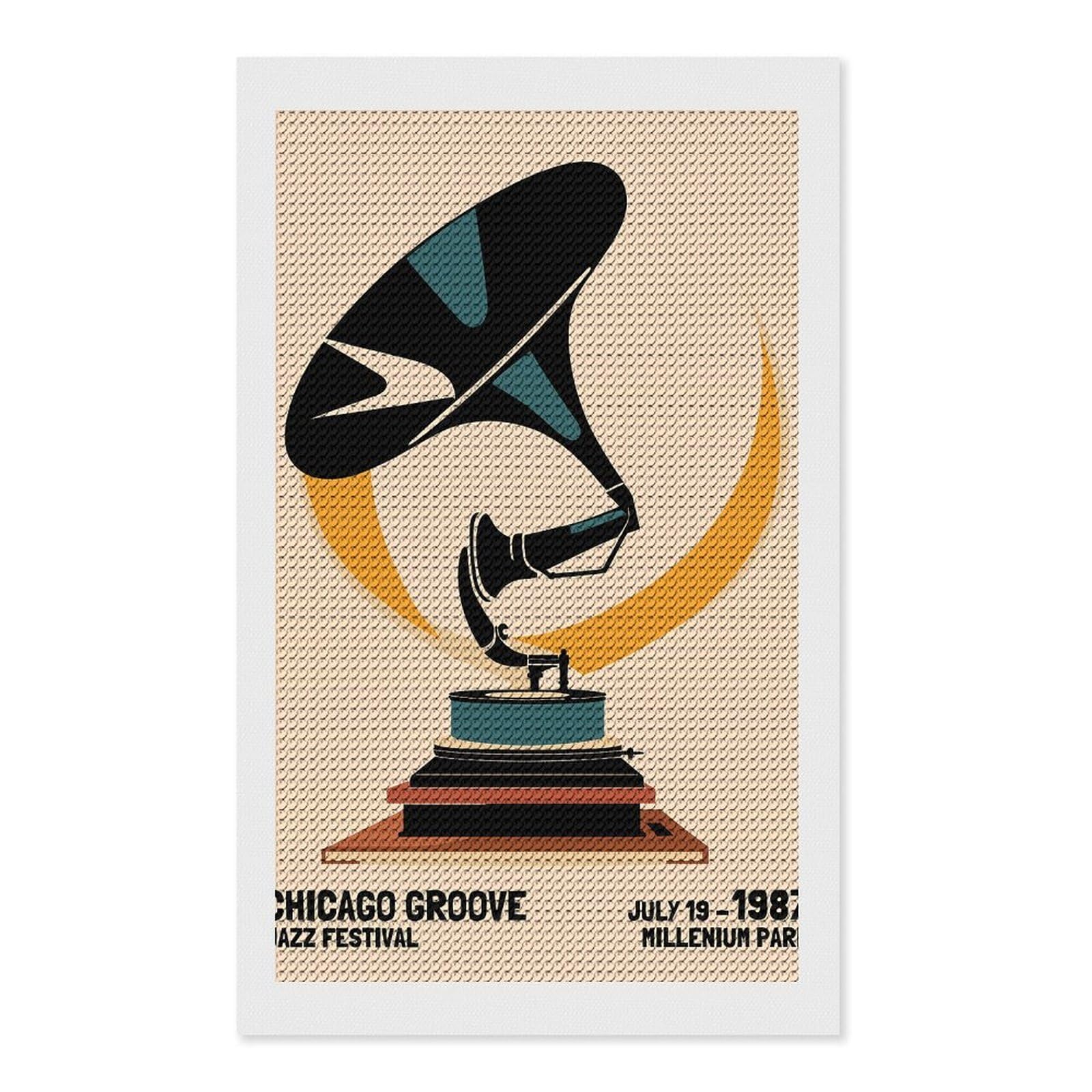 Junmoney Chicago Groove Jazz Festival Diamond Painting Canvas Set 12"x20", Easy to Enjoy, Adhesive Canvas, Office Decor, Holiday Gift Idea, with Tool Kit