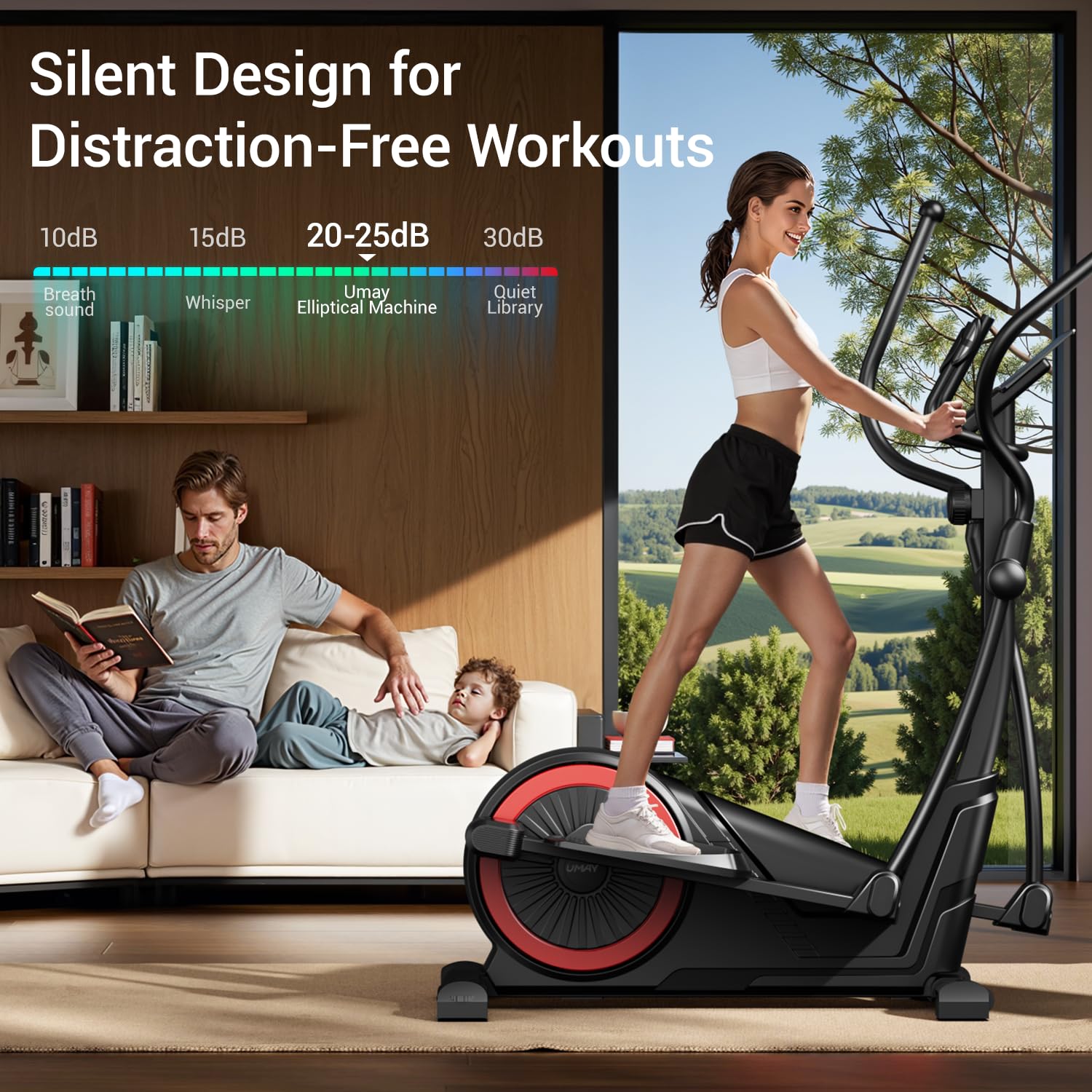 LONTEK Crosstrainer per casa, ellittica ultra silenziosa, con 16 livelli di resistenza, con volano da 7 kg e display LCD, sensore di pulsazione, portata fino a 159 kg