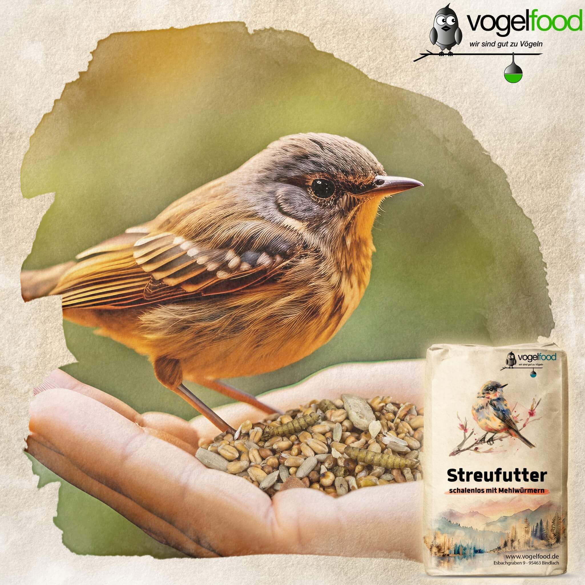 Vogelfood 25 kg Streufutter ohne Schalen mit Mehlwürmern für Wildvögel