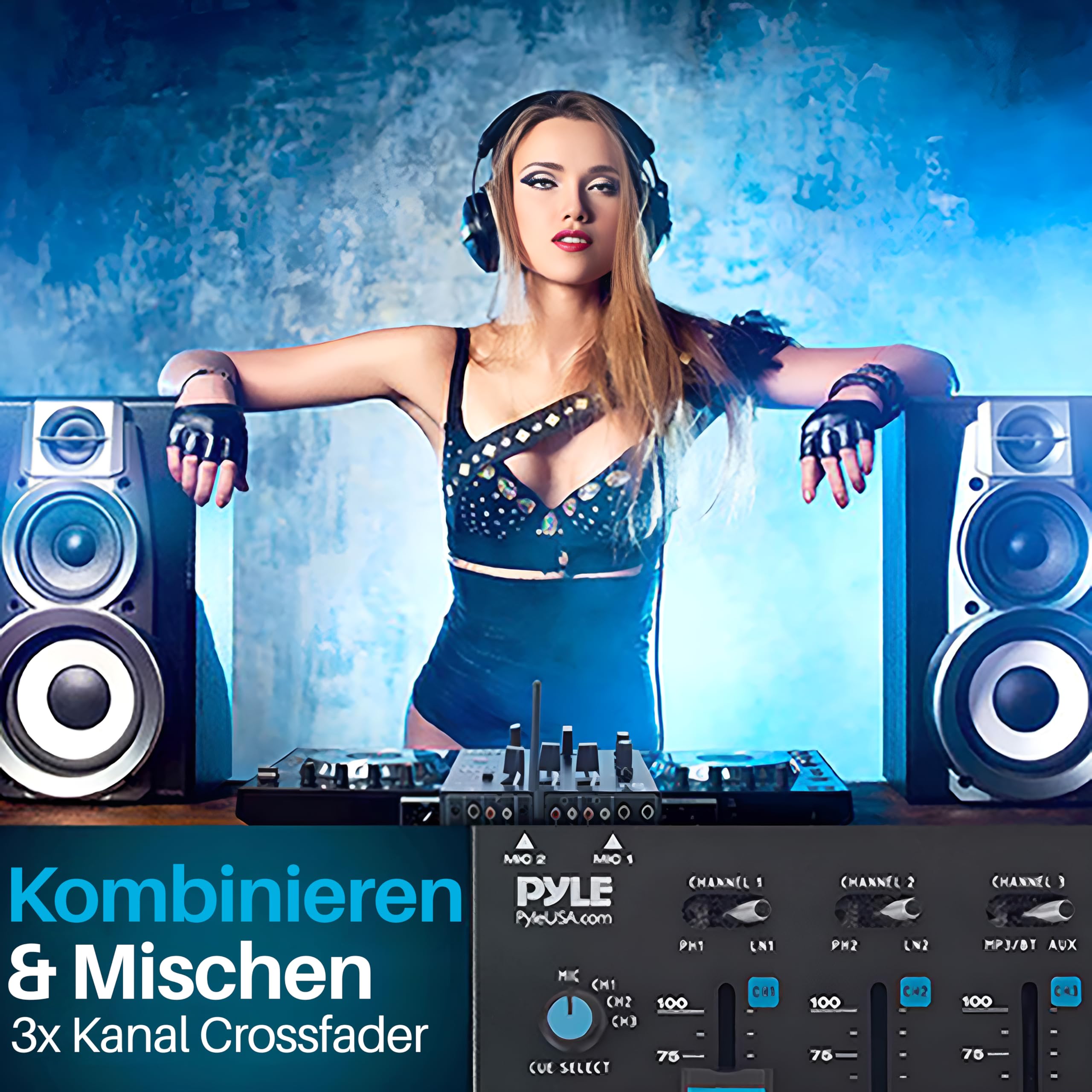 Pyle DJ Controller, DJ Mischpult für PC & Bluetooth– DJ Pult für Anfänger & Profis, Mini Mischpult 23,5cm als Mixer mit 3 Kanäle & vielfältige Anschlussmöglichkeiten als Digital Bluetooth