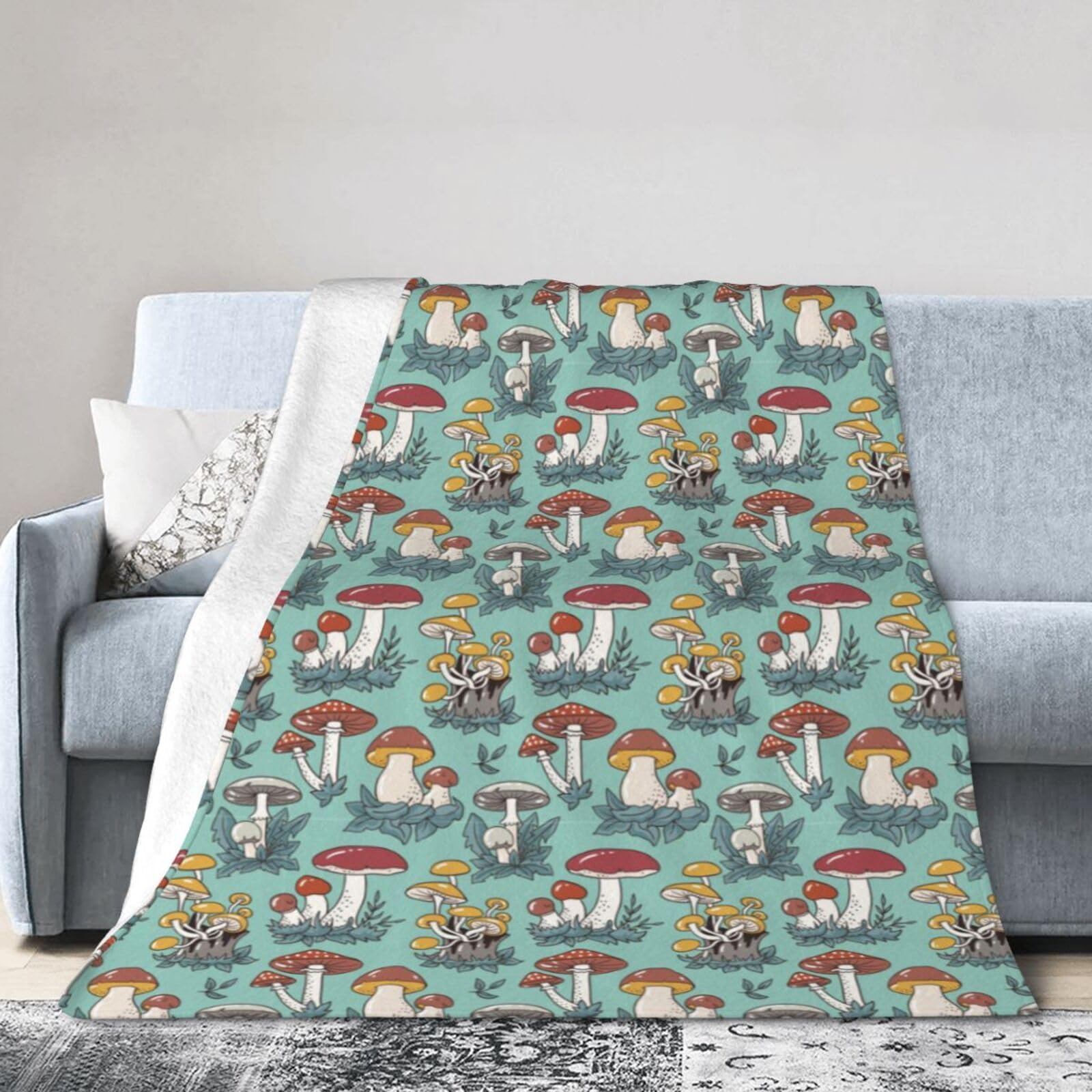 Noble Ren Fantasy-Style Cartoon Mushroom Ultra-Soft Micro Fleece Blanket Winter Warm Soft Lannel Fleece Throw Blanket For Couch Sofa Bed 40"X30"