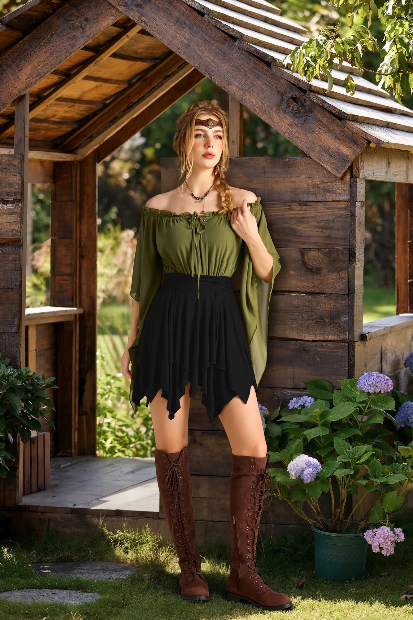 SCARLET DARKNESS Minirock Damen Mittelalter Kostüm Piraten Rock | Rock mit hose drunter, Elastisch hole taille, Unregelmäßiger saum tiered rock, Karneval Halloween kostüm, Cosplay party rock