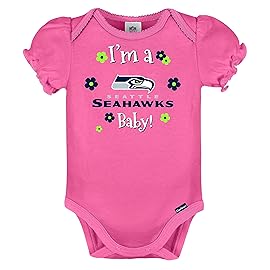 Gerber NFL Seattle Seahawks 3 Pack Ruffle Sleeve Team Bodysuit, blue/white/pink Seattle Seahawks, 0-3 Months