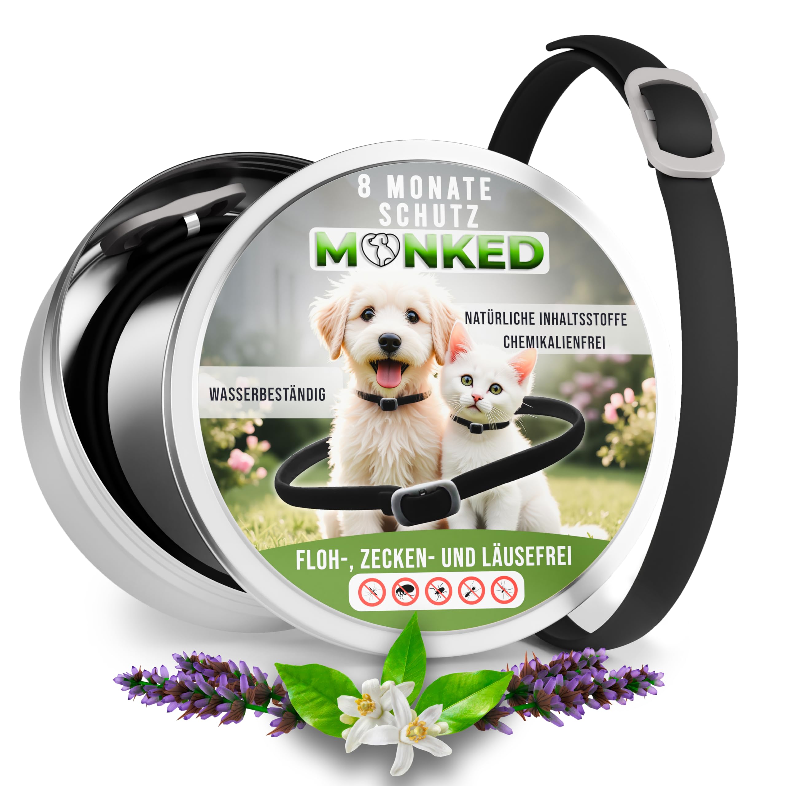 Monked Zeckenhalsband für Hunde – Natürlicher Zeckenschutz & Flohschutz [wasserdicht & verstellbar] bis zu 8 Monate Schutz gegen Zecken und Ungeziefer