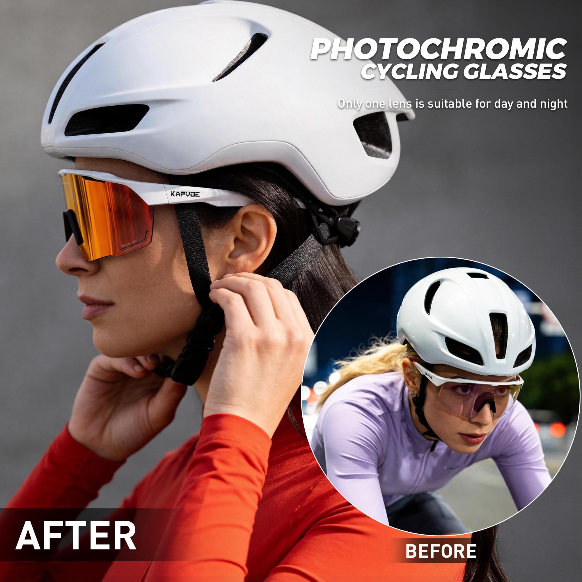 KAPVOE Occhiali Da Ciclismo Polarizzati Fotocromatici Intercambiabili UV400 Protezione Donna Uomo Trasparenti Sportivi K93