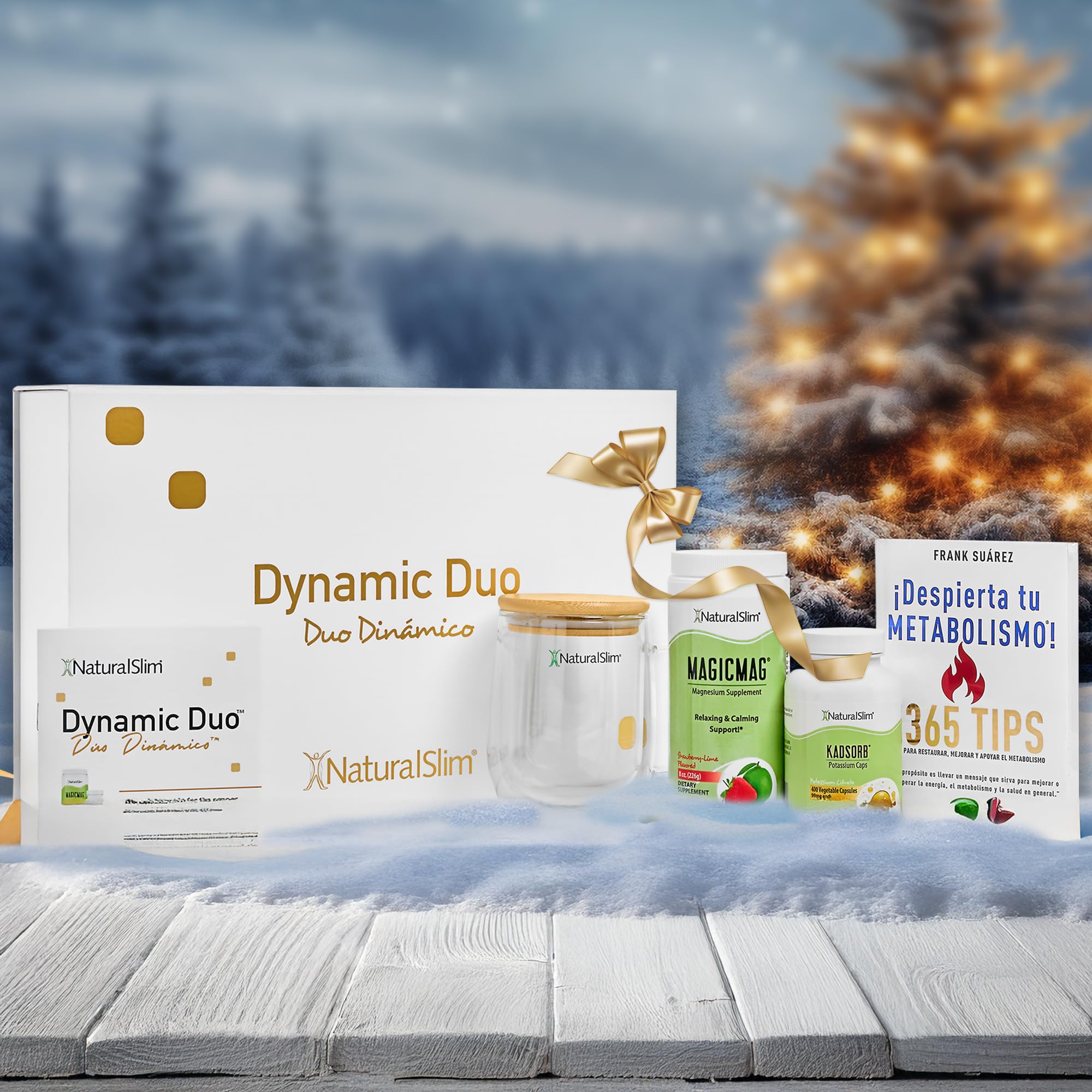 NaturalSlim Dynamic Duo, Set de regalo, MagicMag magnesio en polvo, Kadsorb citrato de potasio, taza de cristal, Libro Despierta tu Metabolismo, Set de bienestar educativo inspirado por Frank Suarez