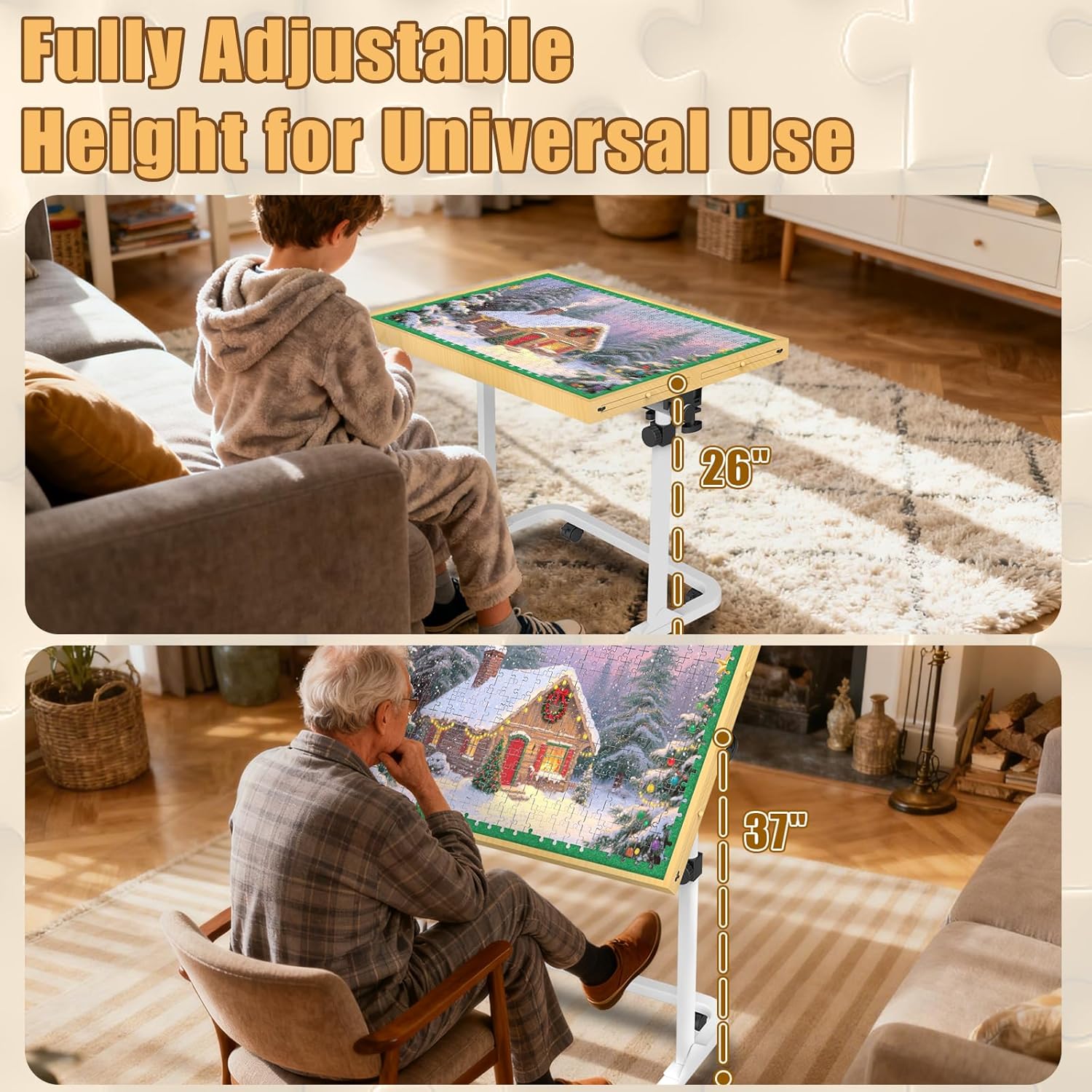 Jigsaw Puzzle Table 1500 Pieces,Adjustable Height&Up Puzzle Table with draswers and Cover,Puzzle Tables for Adults with Drawers, for Puzzle Doer（Green Color