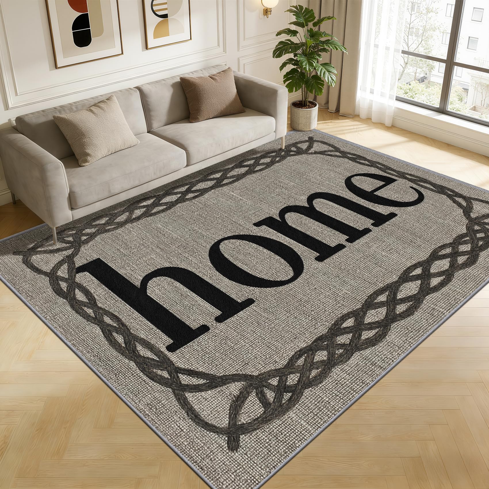 TerroVee Home Rug - Neutral Minimalist Small Rugs for Bedroom 60x90, Vintage Grey Floor Mat Soft Washable Non Slip Indoor Mats, Modern Simple Room Decor