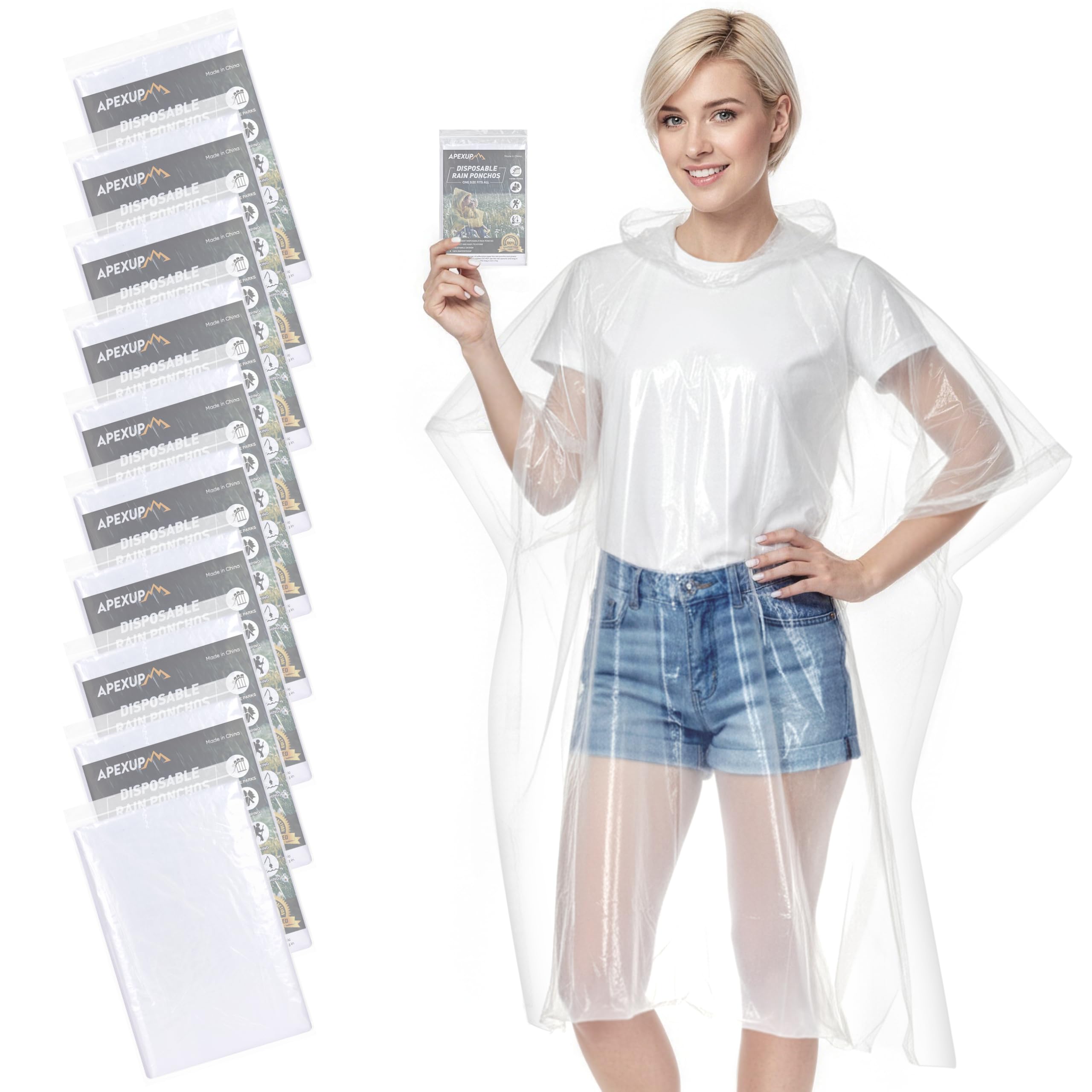 APEXUP Disposable Rain Ponchos for Adults, 5/10/50 Family Pack