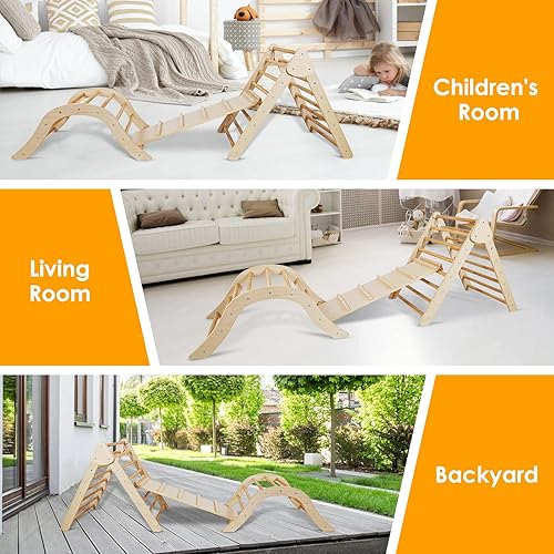 Miniatura 6 de Escalera triangular plegable 3 en 1 escalador triangular pikler con rampa juguetes de escalada Montessori para interiores juguetes de escalada para