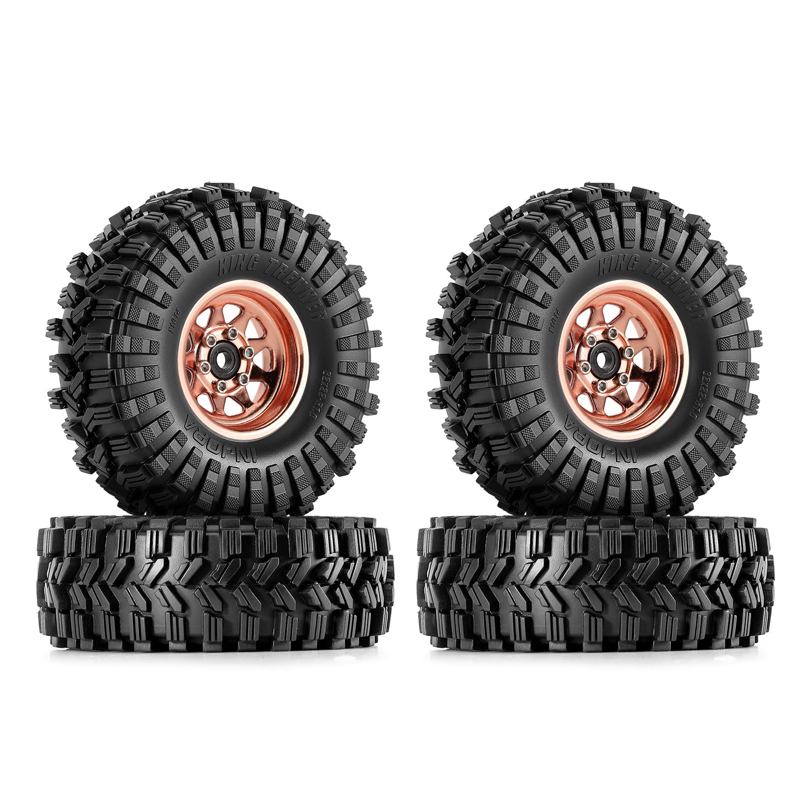 INJORA 1.0" Beadlock Wheel Rims Tires Set -3.78mm Offset for Axial SCX24 FMS FCX24 FCX18 TRX4M AX24 1/18 1/24 RC Crawler, Rose