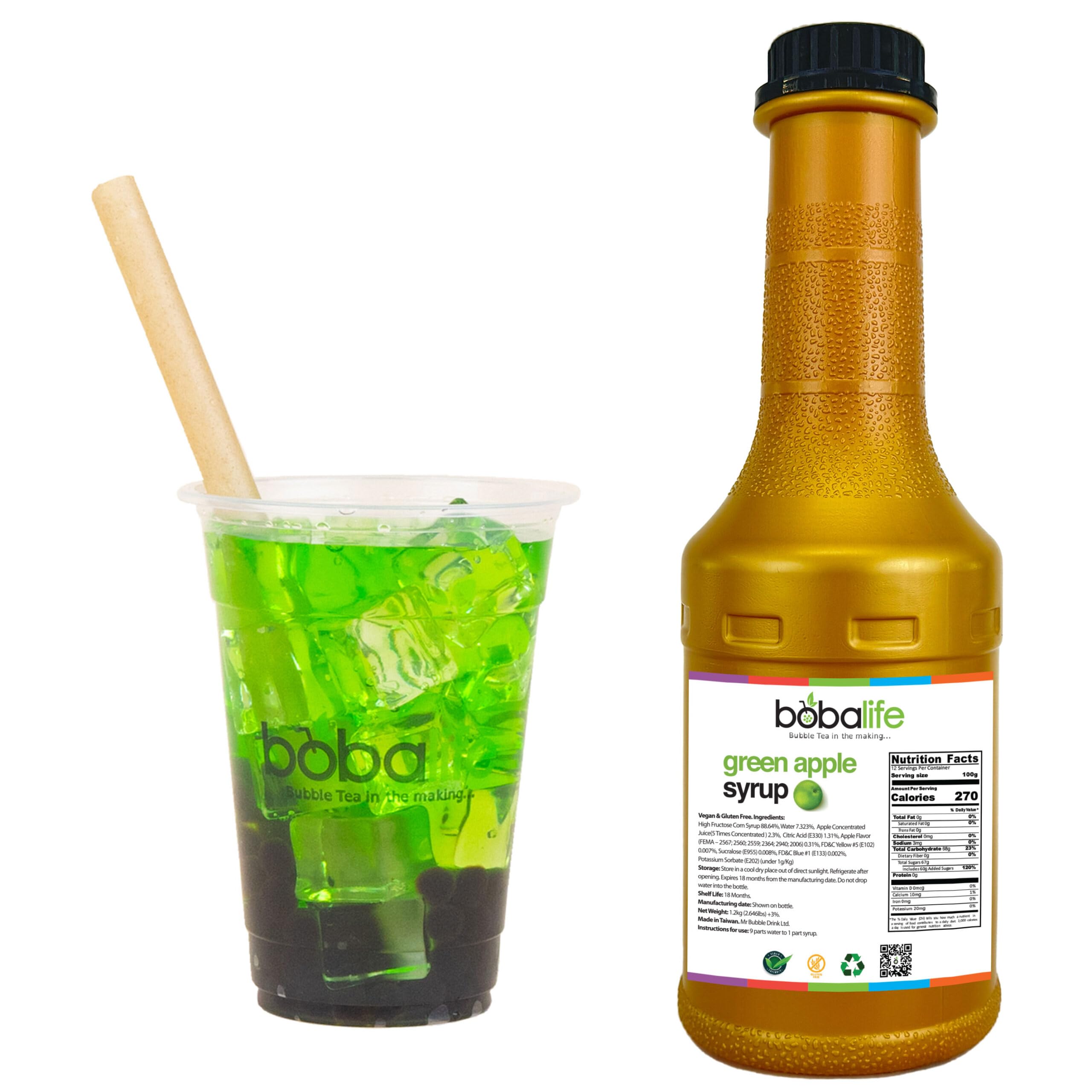 Bobalife Apple Bubble Tea Syrup (1.2kg) | 25-30 Servings (Variable Serving Size) | Premium & Authentic Ingredients | Vegan & Gluten Free