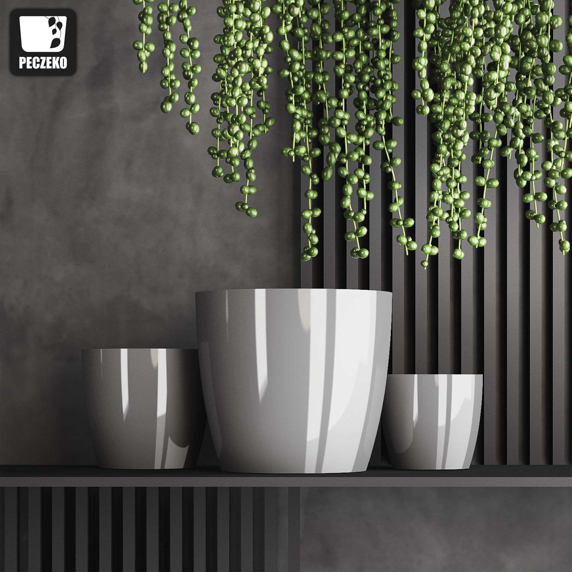 Macetas Brillantes Macetas Decorativas Hierbas Macetas Redondas de plástico duraderas y Ligeras para salón, Comedor, Cocina, terraza, balcón Juego de 2 Piezas (Antracita, diámetro 16 cm) — view 24