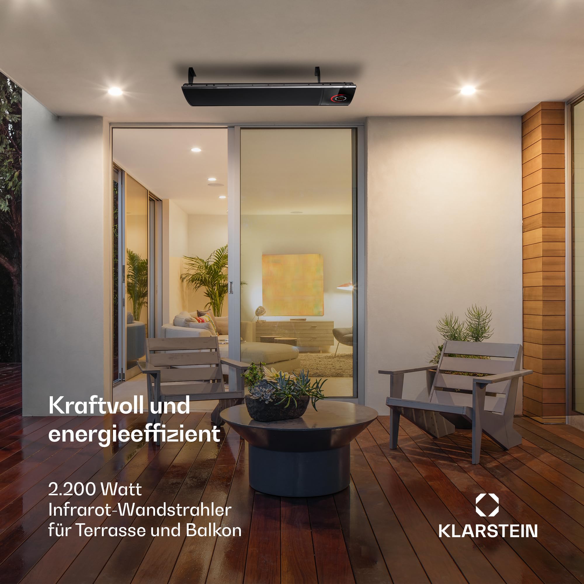 blumfeldt Cosmic Beam Ultra - Heizstrahler, Infrarotheizung, Terassenheizer, 2200 Watt Leistung, IPX4 Schutzart, Fernbedienung, inkl. Montagematerial, Fernbedienung, Eco-Modus, schwarz