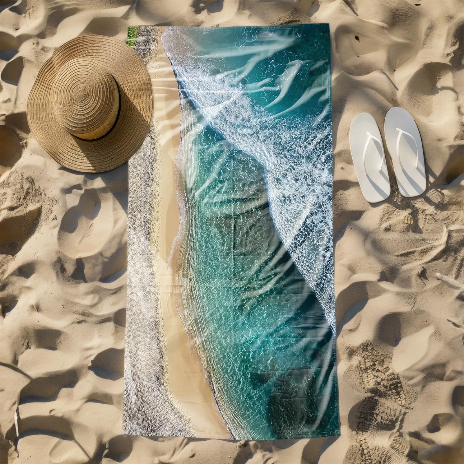 Generico Telo Mare Microfibra 200X100 Onde Grigio Verde Asciugatura Rapida Telo da Spiaggia Sabbia Per Donna Uomo Viaggi Vacanze Nuoto Campeggio