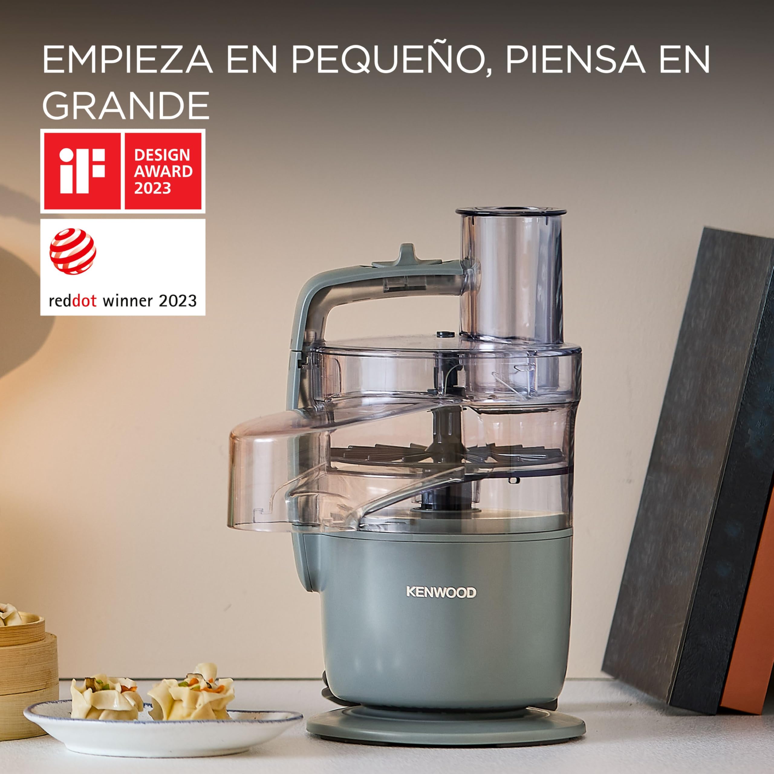 Kenwood, MultiPro Go FDP22.130GY, Procesador de Alimentos, para Picar, Cortar en Rodajas, Rallar, Hacer Puré y Amasar la Masa, con Servicio Exprés, Recipiente, Cuchilla y Disco de 4 mm, 650 W