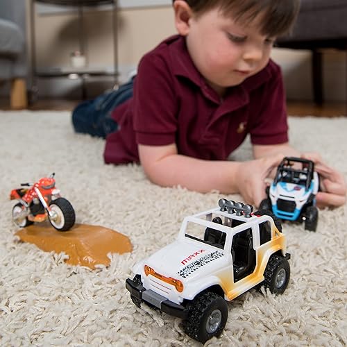 Miniatura 5 de Sunny Days Entertainment Maxx Action - Mini vehículos todoterreno con luces y sonidos, paquete de 3 con motocicleta con montículo de suciedad, ATV y