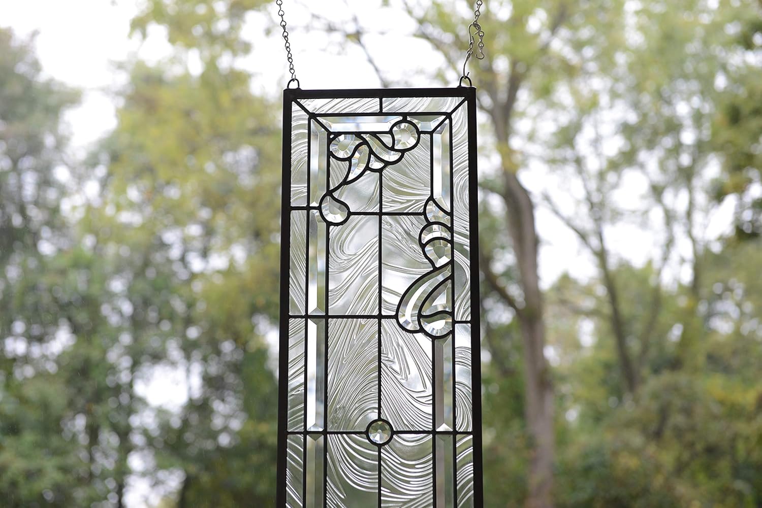 10" x 36" Stunning Handcrafted Hanging All Clear Stained Glass Beveled Window Panel